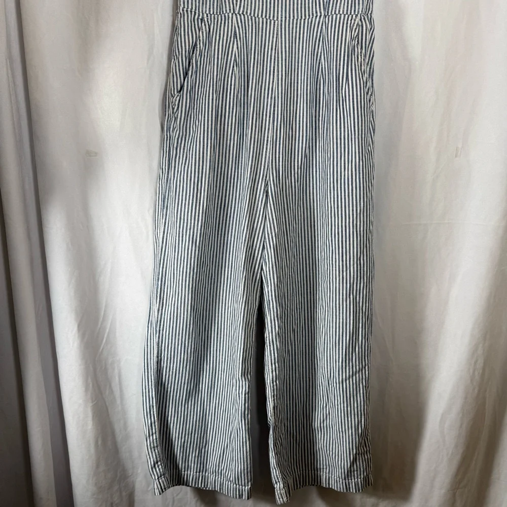Madewell Blue White Striped Wide Leg Jumpsuit Size 00 Back‎ Zip Closure Pockets